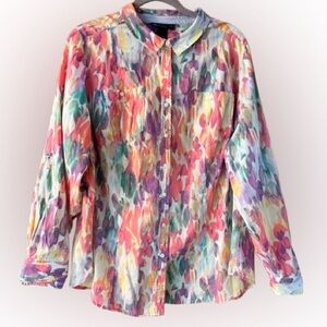 Pastel Abstract Floral Lane Bryant Button-Up Shirt 100% Cotton Super soft *flaw*